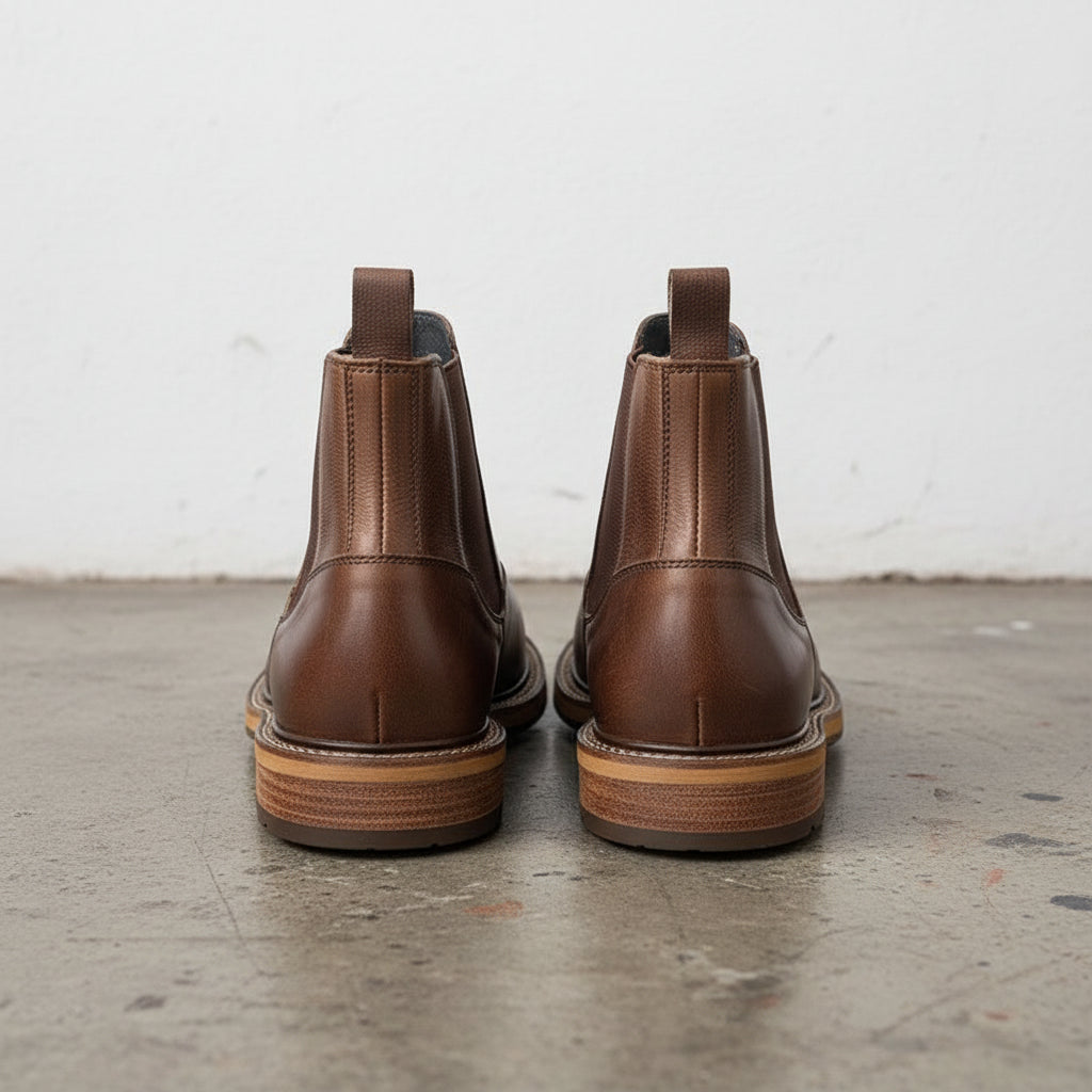 Men’s Rustic Leather Chelsea Boots, Handmade Genuine Leather Slip-On Boots - back-view