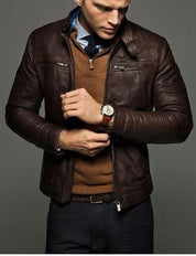 Mens Slim Fit Leather Jackets, Men Brown Leather Jacket, Leather Jacket