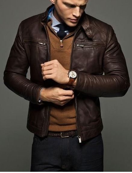 Mens Slim Fit Leather Jackets, Men Brown Leather Jacket, Leather Jacket