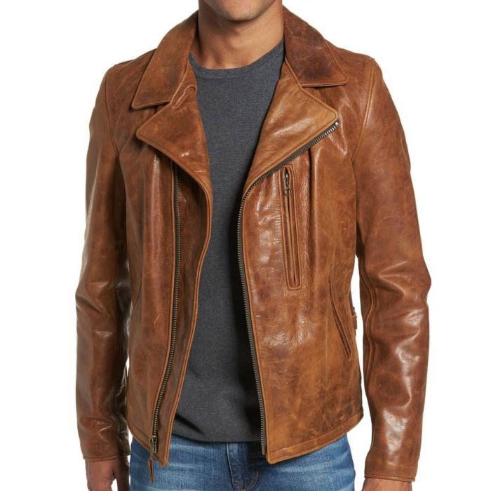 Men's Tan Brown Leather Biker Jacket