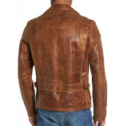 Men's Tan Brown Leather Biker Jacket - Image 2