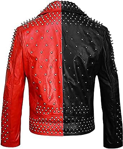 Handmade Mens Two Tone Brando Studded Punk Rock Spikes Motorcycle Biker Jacket - Image 2
