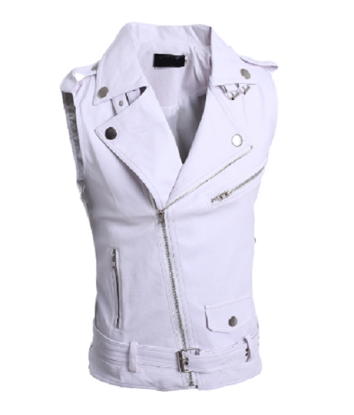 Men's White Leather Vest Jacket