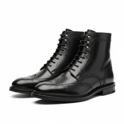 Men's Wingtip Brogue High Ankle Leather Lace-up Dress Boots(black)