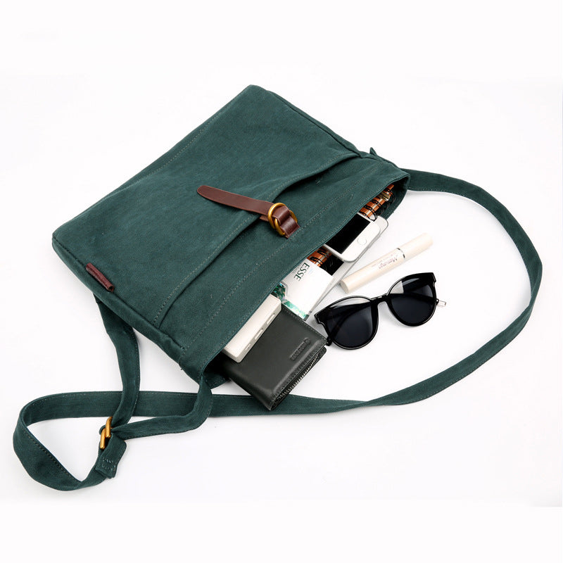 Minimalist Canvas Crossbody Bag with Leather Accent