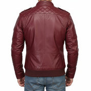 model-back-details - Men Maroon Color Slim Fit Leather Jacket. Fashion Biker Leather Jacket
