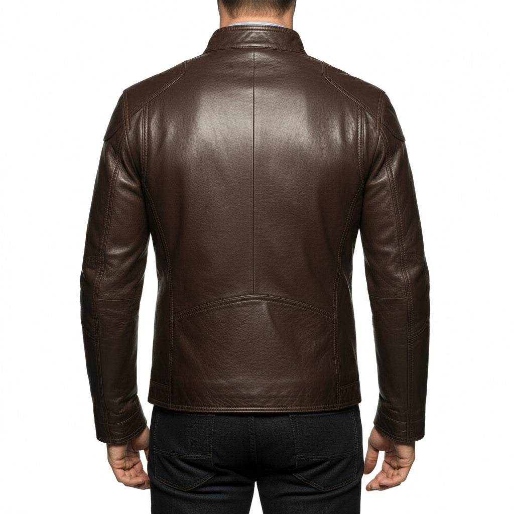 model-back-details - Men Slim Fit Leather Jacket, Jackets, antique brown Leather Jacket