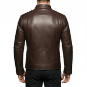 model-back-details - Men Slim Fit Leather Jacket, Jackets, antique brown Leather Jacket