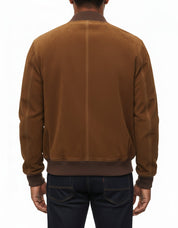 model-back-details - Men's Bomber Suede Jacket, Suede Bomber Jacket, Men's Suede Jacket, Classic Bomber Jacket