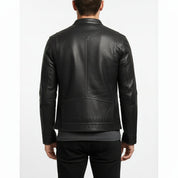 model-back-details - Men's Cafe Racer Leather Jacket, Black Leather Jacket, Distressed Leather Jacket, Slim Fit Leather Jacket