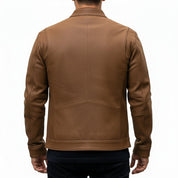 model-back-details - Men's Cafe Racer Leather Jacket, Leather Biker Jacket, Motorcycle Leather Jacket, Men's Moto Jacket