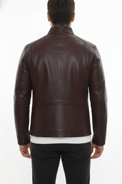 model-back-details - Men's Cafe Racer Leather Jacket, Leather Biker Jacket, Men's Motorcycle Jacket, Men's Moto Jacket