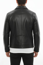 model-back-details - Men's Cafe Racer Leather Jacket, Motorcycle Leather Jacket, Handmade Biker Jacket