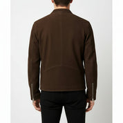 model-back-details - Men's Cafe Racer Suede Jacket, Suede Biker Jacket, Suede Motorcycle Jacket, Men's Racer Style Jacket