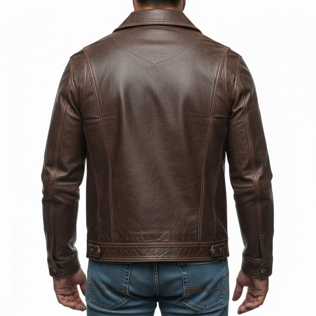 model-back-details - Men's Field Jacket Leather Jacket, Leather Trucker Jacket, Men's Outdoor Leather Jacket, Distressed Leather Jacket