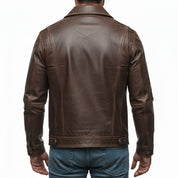 model-back-details - Men's Field Jacket Leather Jacket, Leather Trucker Jacket, Men's Outdoor Leather Jacket, Distressed Leather Jacket