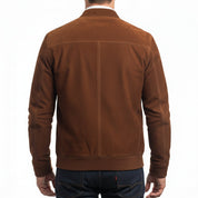 model-back-details - Men's Handmade Brown Suede Biker Jacket