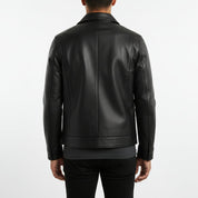 model-back-details - Men's Leather Jacket, Classic Leather Jacket, Minimalist Leather Jacket, Black Leather Jacket