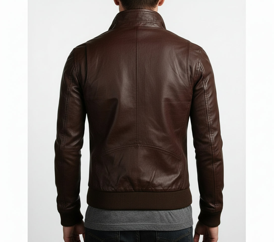 model-back-details - Men's Leather Jackets Korean Style Casual Slim Fit Biker Leather Jacket