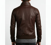 model-back-details - Men's Leather Jackets Korean Style Casual Slim Fit Biker Leather Jacket