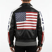 model-back-details - Men's Leather USA Flag Jacket with YKK Zips