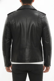 model-back-details - Men's Moto Leather Jacket, Biker Jacket, Motorcycle Jacket, Leather Moto Jacket