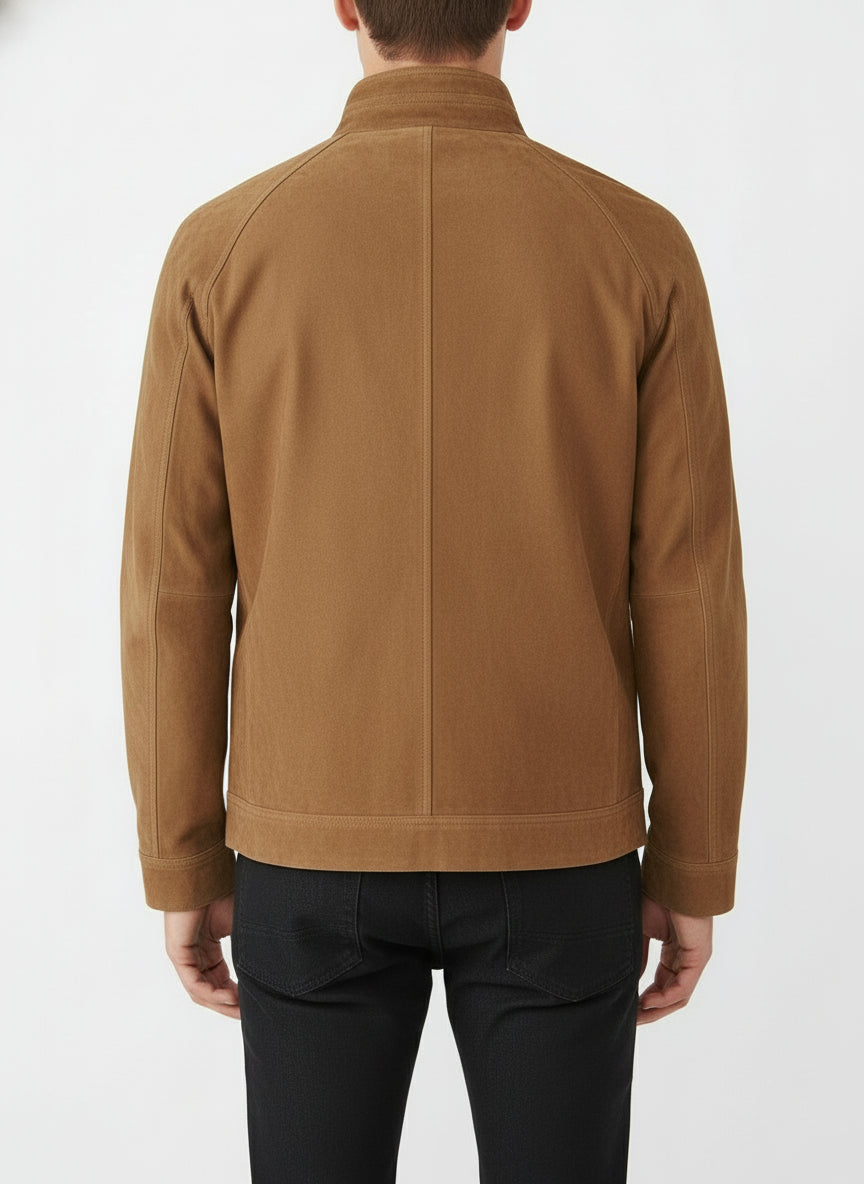 model-back-details - Men's Racer Suede Jacket, Men's Suede Jacket, Racer Style Jacket, Lightweight Suede Jacket