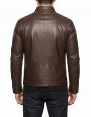 model-back-details - Men's Slim Fit Brown Leather Jacket
