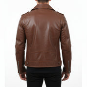 model-back-details - Men's Slim Fit Brown Motorcycle Leather Jacket