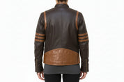 model-back-details - Men’s X-Men Inspired Brown Leather Jacket, Stylish Motorcycle Jacket