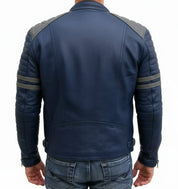 model-back-details - New Men's Blue Leather Color Jacket, Bomber Jacket