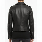 model-back-details - Women Black Leather moto Jacket, Womens Fashion black leather belted Jacket