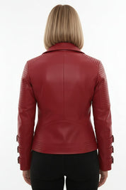 model-back-details - Women's Biker Leather Jacket, Moto Jacket for Women, Handmade Leather Biker Jacket, Asymmetrical Zip Women's Jacket