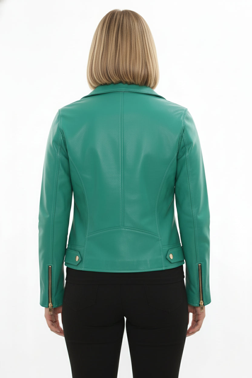 model-back-details - Women's Biker Leather Jacket, Moto Jacket, Leather Motorcycle Jacket, Women's Moto Jacket