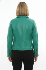 model-back-details - Women's Biker Leather Jacket, Moto Jacket, Leather Motorcycle Jacket, Women's Moto Jacket