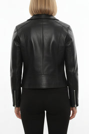 model-back-details - Women's Biker Leather Jacket, Women's Moto Jacket, Leather Motorcycle Jacket, Women's Leather Moto Jacket