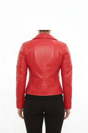 model-back-details - Women's Biker Leather Jacket, Women's Moto Jacket, Red Leather Jacket, Handmade Biker Jacket