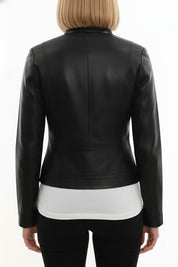 model-back-details - Women's Cafe Racer Leather Jacket, Women's Biker Jacket, Leather Moto Jacket, Handmade Leather Jacket