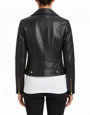 model-back-details - Women's Leather Jacket, Biker Leather Jacket, Black Leather Jacket Womens