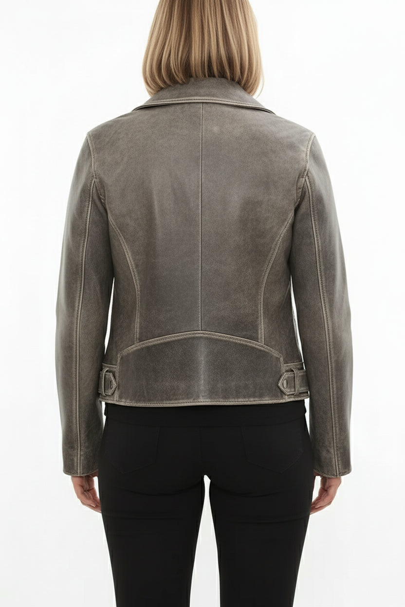 model-back-details - Women's Moto Jacket, Leather Motorcycle Jacket, Women's Biker Leather Jacket, Distressed Leather Moto Jacket