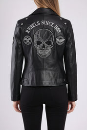 model-back-details - Women's Moto Leather Jacket, Biker Jacket, Modern Motorcycle Jacket, Tailored Leather Jacket