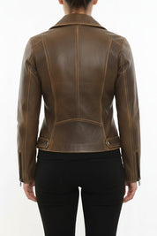 model-back-details - Women's Moto Leather Jacket, Distressed Biker Jacket, Handmade Motorcycle Jacket, Vintage Leather Jacket