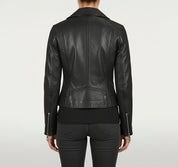 model-back-details - Women's Moto Leather Jacket, Leather Biker Jacket, Women's Motorcycle Jacket, Women's Asymmetrical Zip Jacket