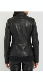 model-back-details - Women's Racer Leather Jacket, Women's Moto Jacket, Leather Biker Jacket, Women's Motorcycle Jacket