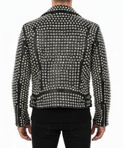 model-back-details - Womens Rock star All over Silver Studded Cowhide Leather Moto Jacket