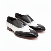 Black and White Leather Brogue Dress Shoes - model-casual-setting