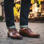 Brown Brogue Leather Formal Dress Shoes - model-casual-setting