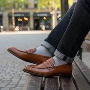 Brown Leather Moccasins Loafers - model-casual-setting