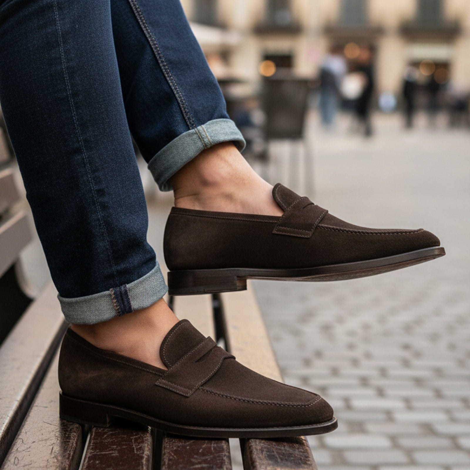 Brown Suede Leather Moccasins Loafer Slip Ons - model-casual-setting