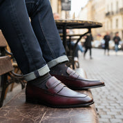 Dark Burgundy Leather Formal Shoes - model-casual-setting